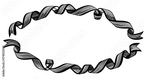 Elegant black and white ribbon frame with twisted stripes for decorative design