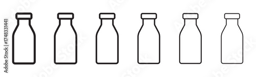 Bottle line icons set. Milk bottle icon. Milk jar icon.