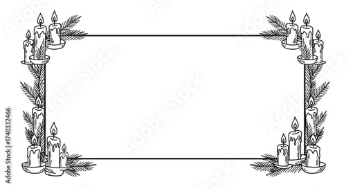 Elegant candle border with pine accents for festive designs