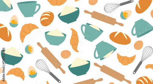 A delightful collection of baking ingredients and tools for creating delicious pastries and breads.