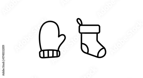 Simple outline of winter mittens and socks for holiday designs