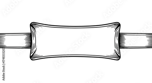 Vintage hand drawn blank ribbon banner with detailed borders for custom designs
