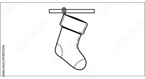 Minimalist christmas stocking outline hanging on line