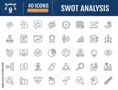 Swot analysis line icon set. Vector Illustration with
Editable Strokes