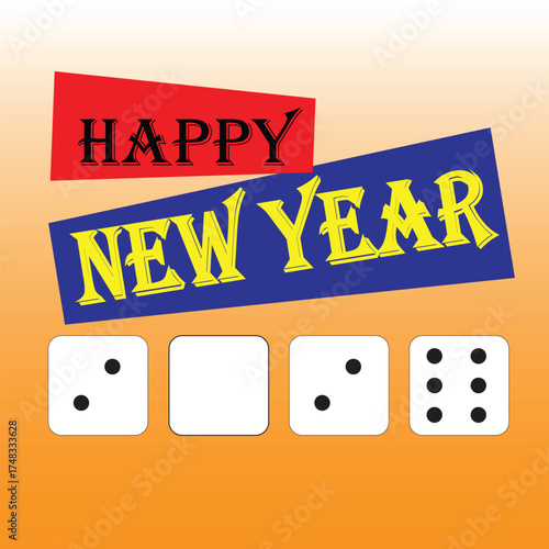 Happy New Year celebration with dice, symbolizing luck and chance for the upcoming year, perfect for festive greetings and holiday designs