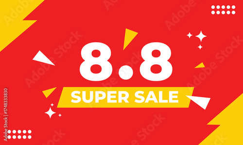 Bright red and yellow 8.8 super sale banner with bold white text and geometric accents. Perfect for online store promotions, e-commerce campaigns, and digital marketing advertisements.