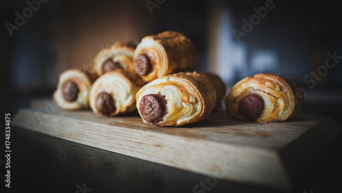 Canvas Print baked in the oven - vienna sausage in puff pastry