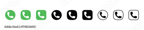 phone call logo icon set green black outline flat contact app symbol communication mobile interface ui
