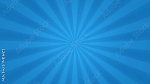 Blue radial burst background with sun rays pattern, abstract bright comic style backdrop for design or banner