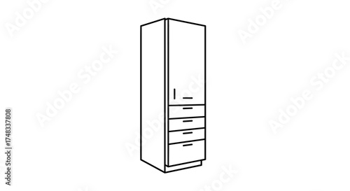 Minimalist linear tall wardrobe with drawers for modern interiors