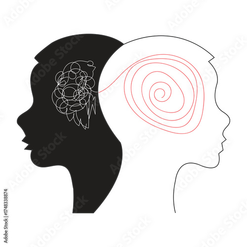 Mental Health Concept – Black and White Human Silhouettes Representing Anxiety and Clarity