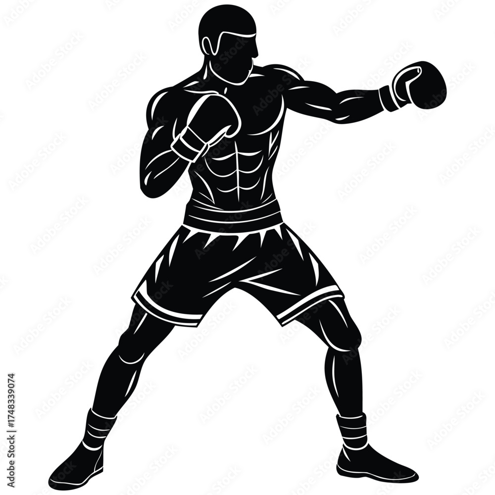 Naklejka premium Generative Design Aggressive Boxer Stance Fighter Silhouette Icon