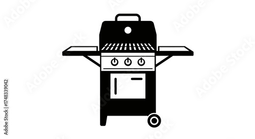 Black and white barbecue grill silhouette with side shelves