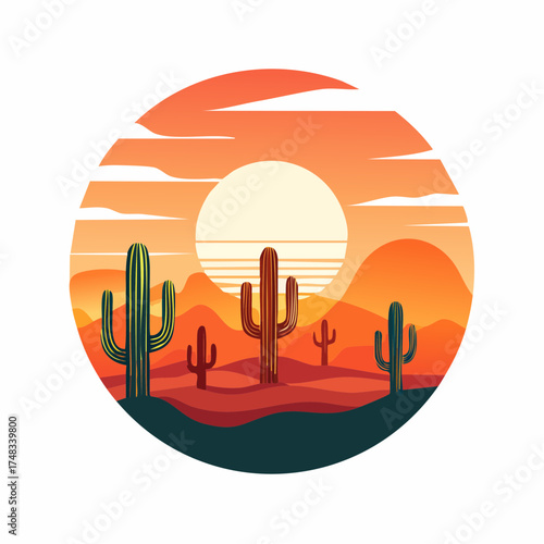 Desert Landscape with Cacti and Sun 1.