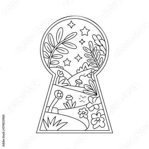 Cuadro en lienzo Keyhole Nature hand drawn coloring page for kids and adults