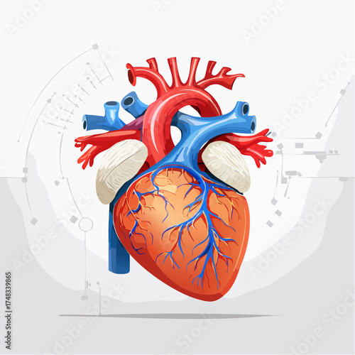 Detailed Anatomical Illustration of Human Heart.