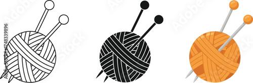 Vector illustration of a ball of yarn with knitting needles simple flat design for crafts and hobbies isolated on white background
