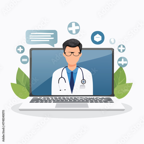 Doctor Consultation Via Laptop Screen.