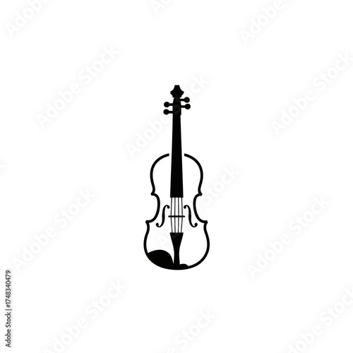 Minimalist Black Silhouette Violin Vector Illustration on White Background