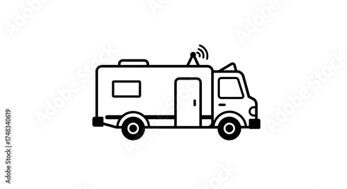 Minimalist linear camper van with antenna and door detail