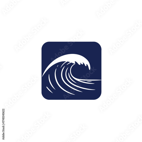 Minimalist Stylized Ocean Wave Vector Illustration in White and Navy Blue