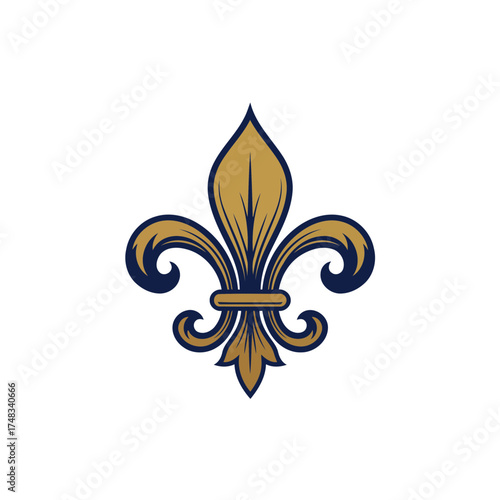 Elegant Gold and Navy Blue Fleur de Lis Heraldic Vector Illustration