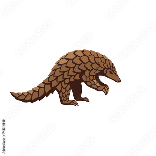 Stylized Brown Pangolin Vector Illustration in Flat Design