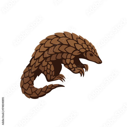 Stylized Brown Pangolin Vector Illustration with Distinctive Scales