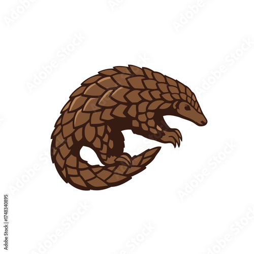 Stylized Brown Pangolin Walking Vector Illustration with Flat Design