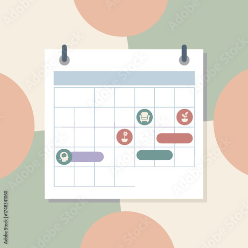Personal wellbeing calendar with scheduled selfcare mind relaxation and hobbies