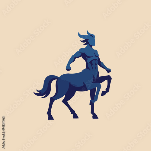 Powerful Mythological Centaur Figure Vector Illustration in Blue Tones
