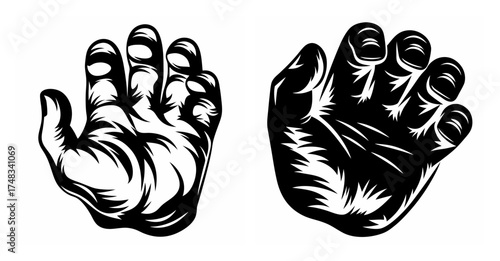 Two graphic hands reaching out palms upwards offering support and assistance with detailed shading