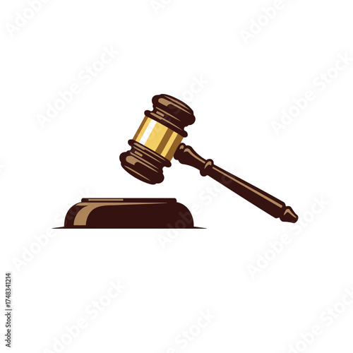 Classic Wooden Gavel and Sounding Block Vector Illustration