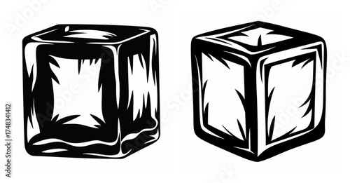 Two cubes of ice rendered in a sketchy black and white graphic style displayed side by side