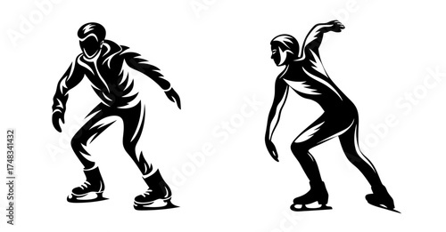 Dynamic ice skaters in motion dynamic poses showing speed agility and athleticism in sketchy style