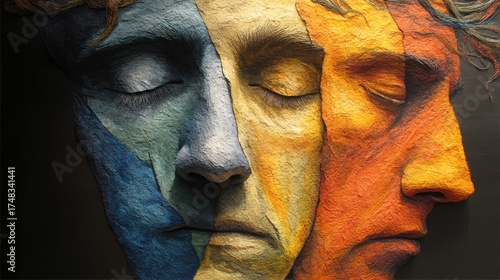 Man with two overlapping faces showing different emotions representing bipolar disorder