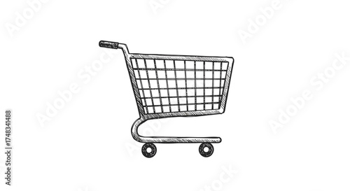 Hand drawn shopping cart sketch on white background