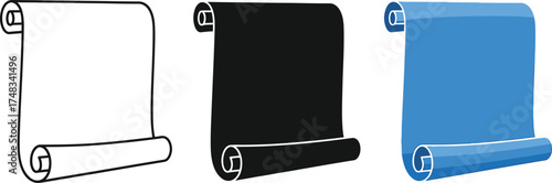 Set of scroll paper vector illustrations blank parchment in different styles perfect for historical documents or creative designs