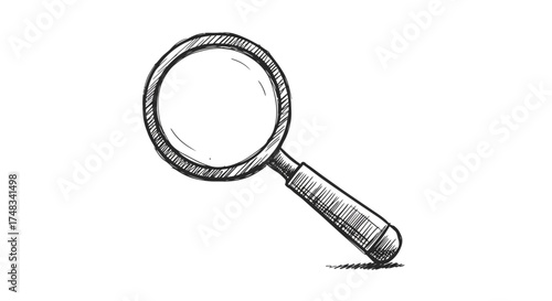 Hand drawn magnifying glass in sketch style on white background