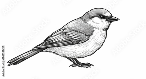 Hand-drawn bird sketch art with black and white detailed lines