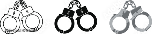 Handcuffs vector icon set in outline black and gray styles representing law enforcement and security
