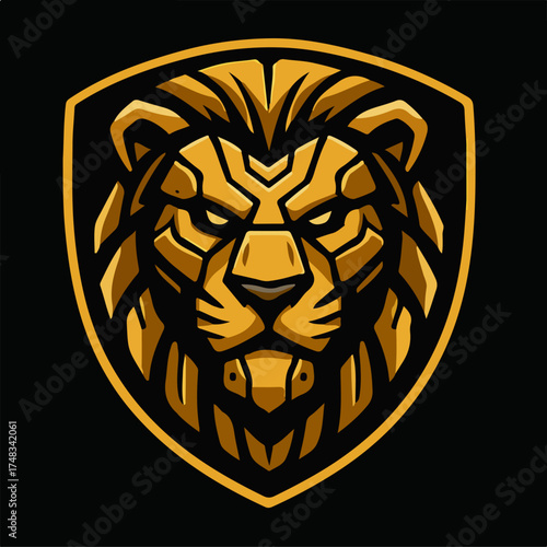 Lion Shield Mascot Logo – Fierce Golden Emblem