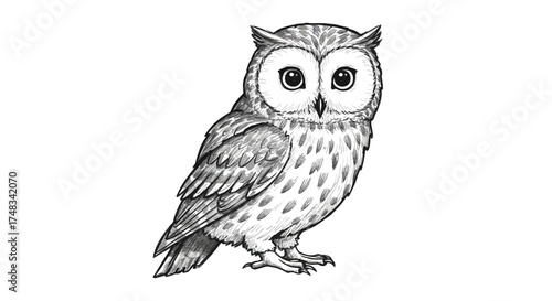 Intricate pen drawing of a detailed owl with big eyes