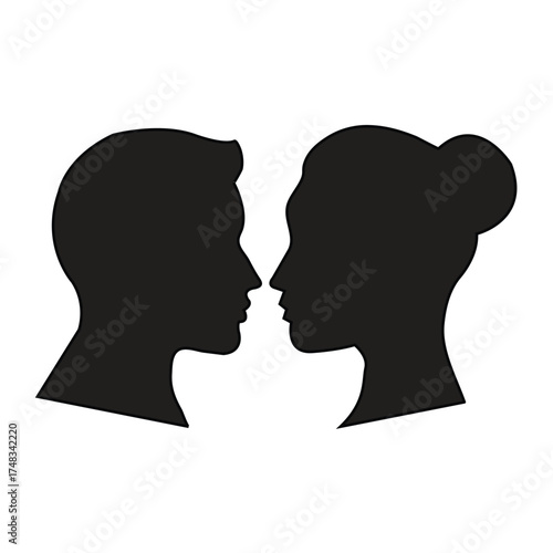 Man and Woman Silhouette – Romantic Couple Profile Vector Illustration