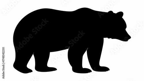 Silhouette of a bear standing with its body facing left on a white background in a simple vector image