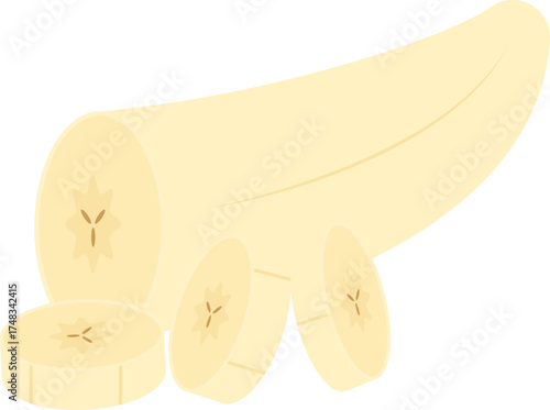 Peeled Banana Slices Flat Illustration. Clean Icon Design Element on Isolated White Background