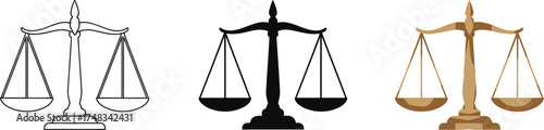 Scales of justice vector illustration law and legal concept available in outline silhouette and gold styles