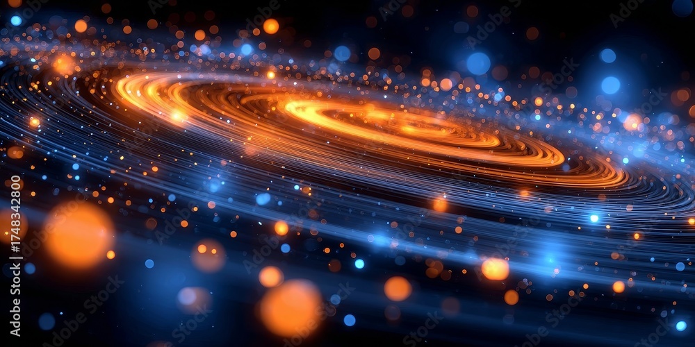 Obraz premium A vibrant spiral galaxy with glowing rings and scattered stars in deep space