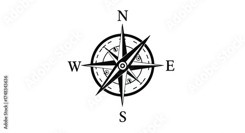 Classic compass rose symbolizing direction and navigation on a white background.