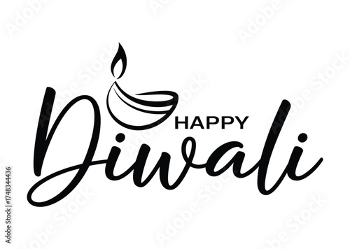 Elegant calligraphy wishing happy diwali with a diya illustration